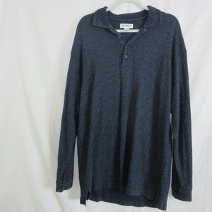 Summa Silk Shirt Men's Long Sleeve Henley Collar Navy Black Size XL
